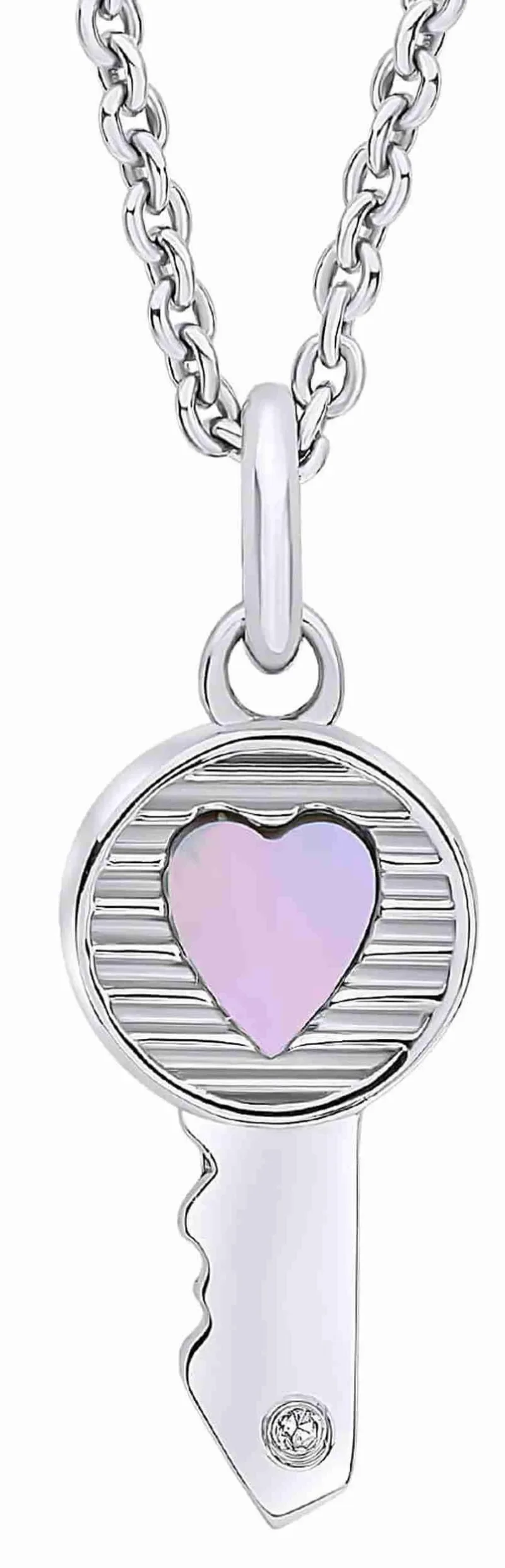 Collier cœur enfant en argent 925, nacre véritable et cristal scintillant