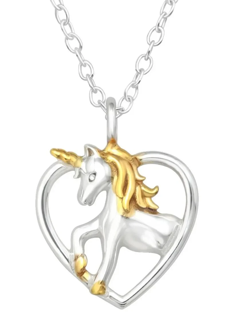 Collier licorne féerique en argent 925 plaqué or 18 carats