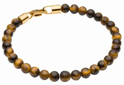 Bracelet  force solaire  en œil de tigre et acier doré