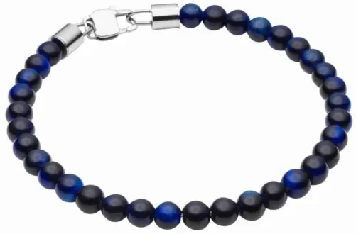 Bracelet œil de tigre et acier doré 18 carats