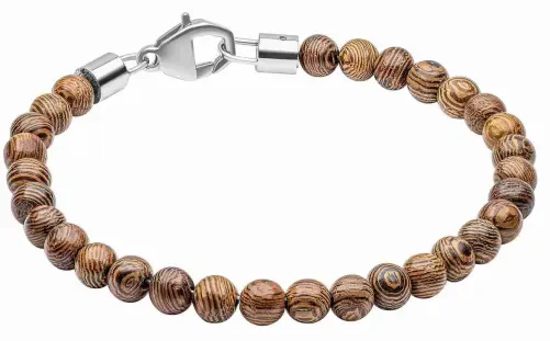 Bracelet homme  terra  en acier 316l et perles de bois naturel