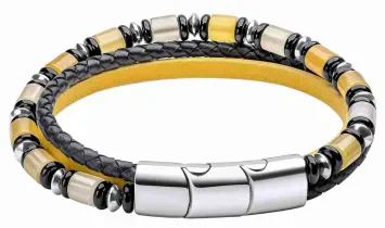 Bracelet homme hélios en jade jaune, onyx et cuir