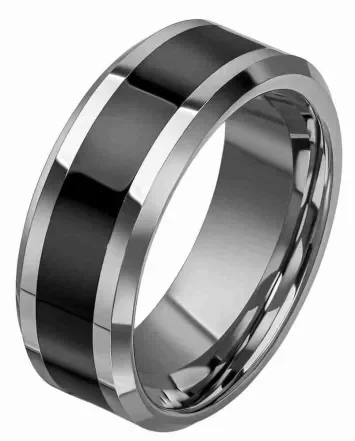 Alliance homme tungstène et émail noir intense