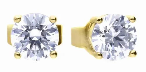 Boucles d Oreilles  Éclat Solitaire  - Argent 925 Plaqué Or et Zirconium