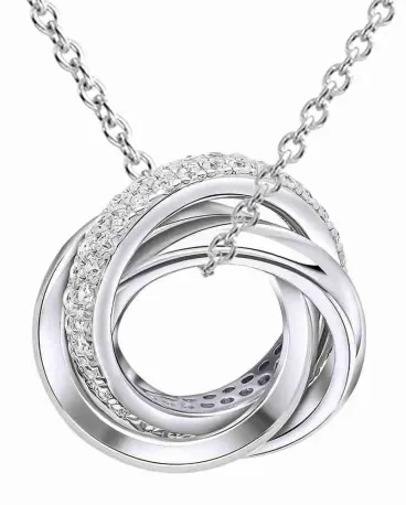 Collier trilogie 3 anneaux entrelacés en argent 925 rhodié et zirconiums