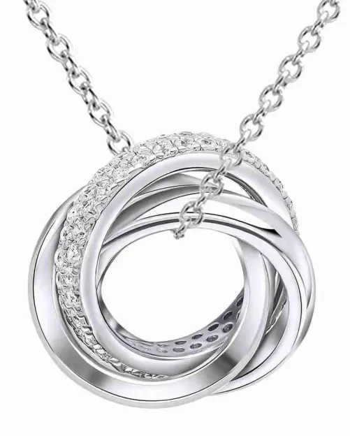 Collier trilogie 3 anneaux entrelacés en argent 925 rhodié et zirconiums