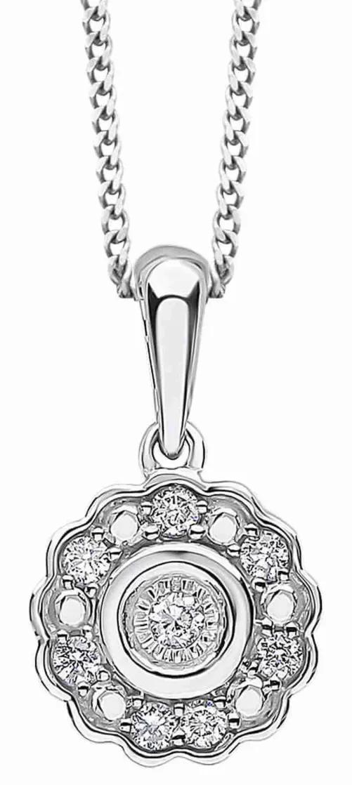 Collier diamant  solitaire céleste  en or blanc 9 carats