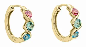 Boucles d oreilles or 9k - dégradé de saphir, tourmaline et topaze bleue