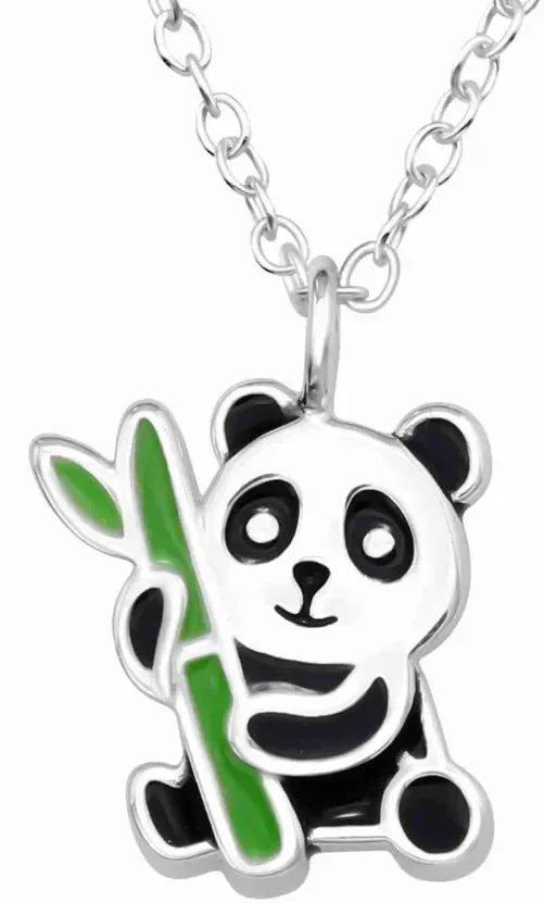 Collier panda  tendre étreinte   argent massif 925 cristaux