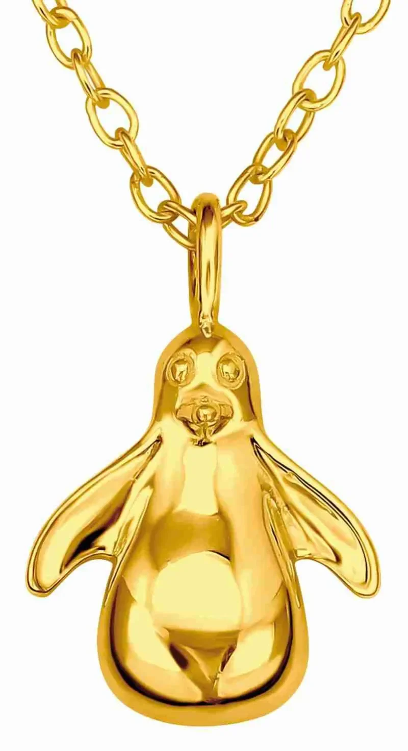 Collier pingouin  amour polaire  en argent 925 finition or 18 carats