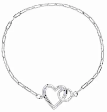 Bracelet en argent 925 avec pendentif en forme de cœur lisse.
