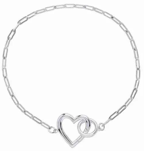 Bracelet en argent 925 avec pendentif en forme de cœur lisse.