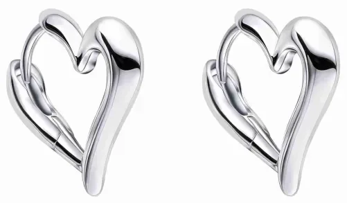 Boucles d'oreilles puces en forme de cœur en argent 925 poli miroir.