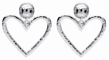 Boucles d'oreilles en forme de cœur en argent 925 rhodié poli miroir.