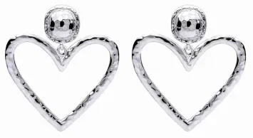 Boucles d'oreilles en forme de cœur en argent 925 rhodié poli miroir.