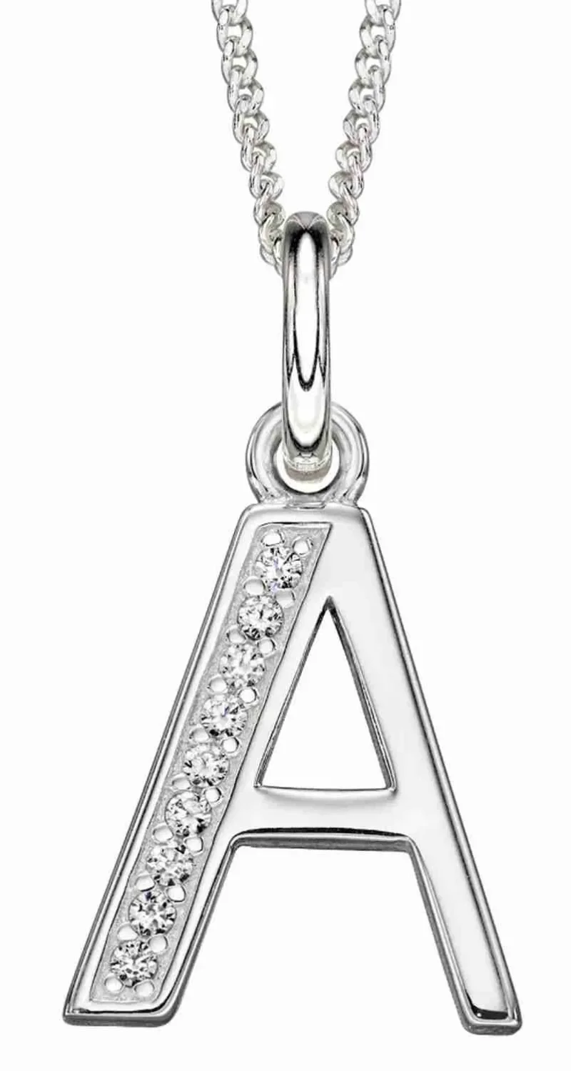 Collier lettre initiale en argent 925 rhodié et zirconium