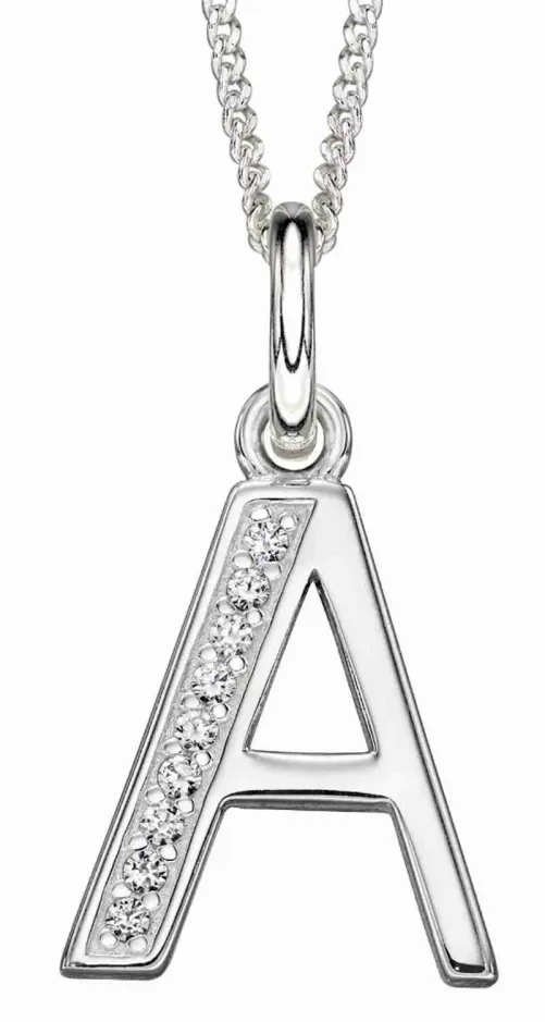 Collier personnalisé lettre A en argent 925 serti de pierres brillantes.