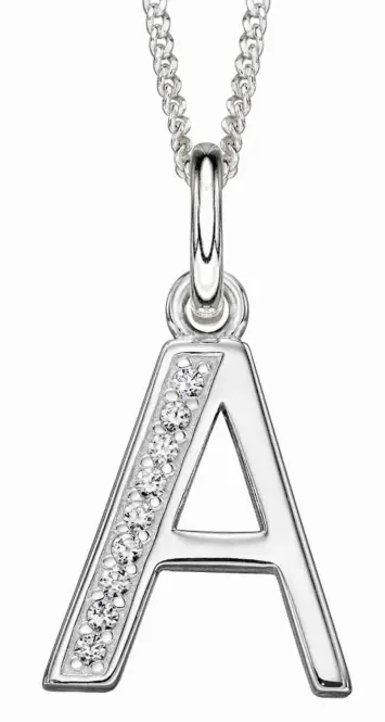 Collier personnalisé lettre A en argent 925 serti de pierres brillantes.