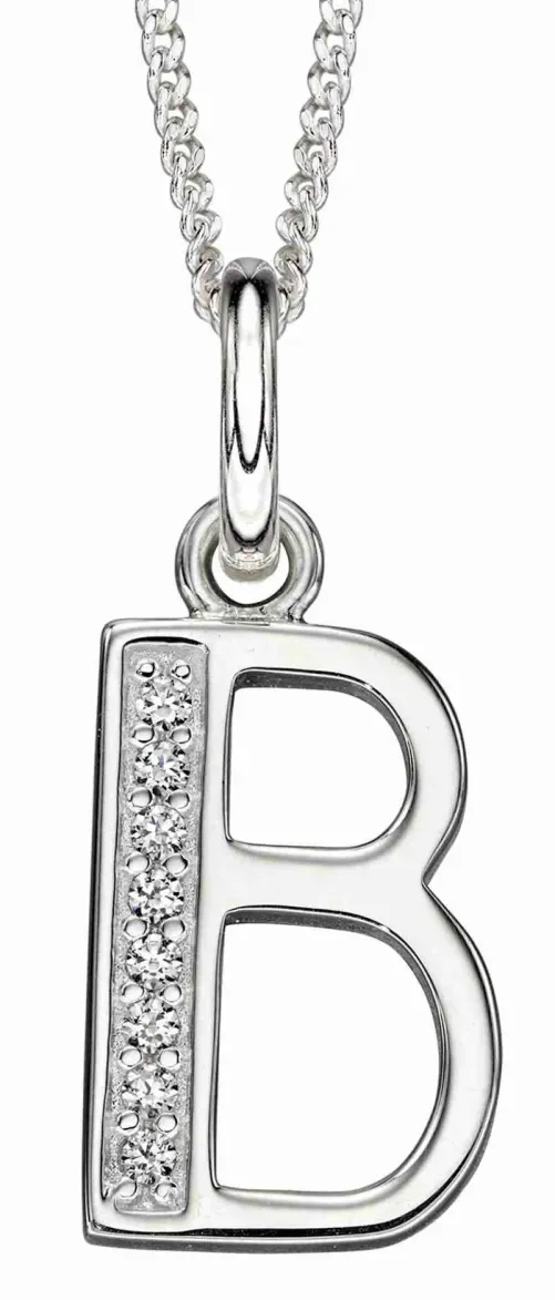 Collier lettre initiale en argent 925 rhodié et zirconium