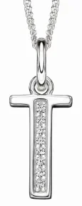 Collier lettre initiale en argent 925 rhodié et zirconium