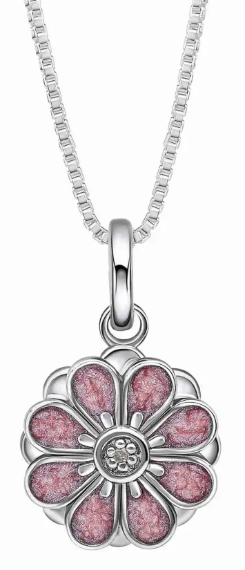 Collier pfleur serti d'un diamant en argent massif 925.
