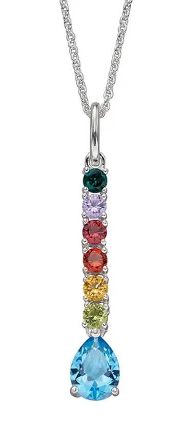 Collier en argent massif 925 avec pendentif ligne de pierres multicolores arc-en-ciel