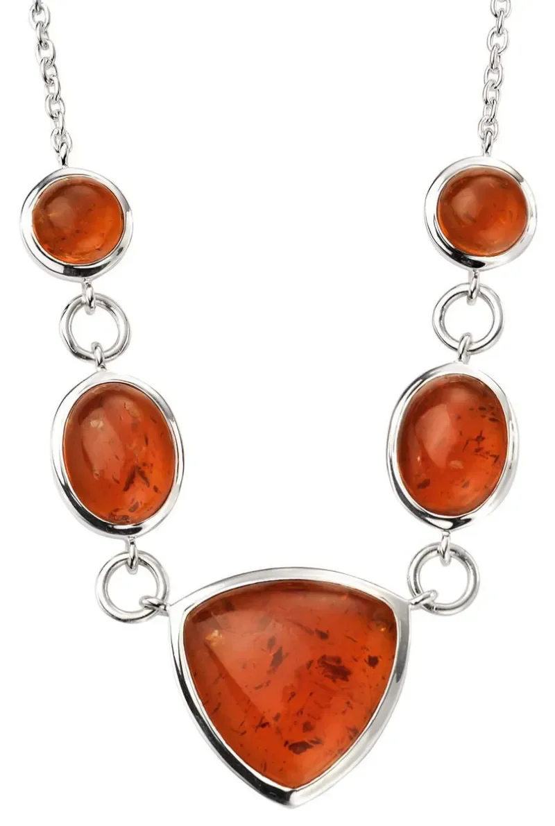Collier ambre véritable  éclat solaire  en argent 925
