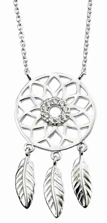 Collier avec pendentif plume en argent massif 925 ciselé style bohème