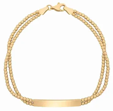 Gourmette identité pour femme en or jaune 375 carats avec plaque à graver lisse.