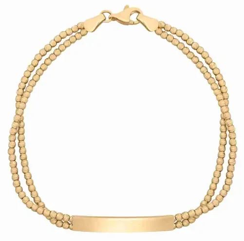 Gourmette identité pour femme en or jaune 375 carats avec plaque à graver lisse.