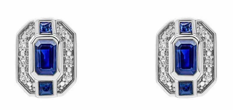 Boucles d oreilles saphir et diamant  azur royal  en or blanc 375 carats