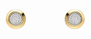 Petites boucles d'oreilles en or jaune 375 carats avec diamants solitaires brillants.