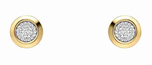 Petites boucles d'oreilles en or jaune 375 carats avec diamants solitaires brillants.
