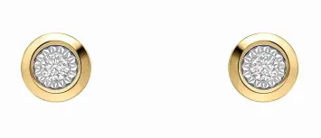 Petites boucles d'oreilles en or jaune 375 carats avec diamants solitaires brillants.