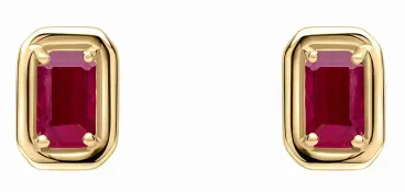 Boucles d'oreilles en or jaune 375 carats serties de rubis rouges naturels facettées.