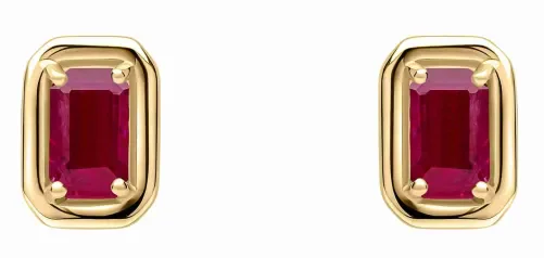 Boucles d'oreilles en or jaune 375 carats serties de rubis rouges naturels facettées.