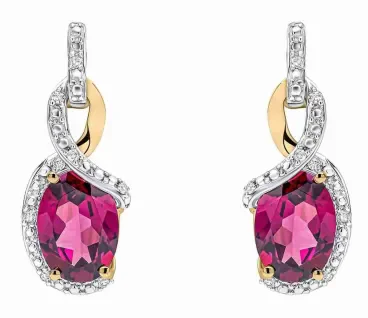 Boucle d'oreille diamant et grenat rhodonite en or.