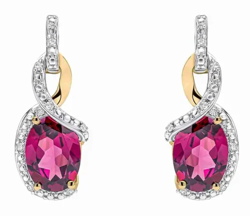 Boucle d'oreille diamant et grenat rhodonite en or.