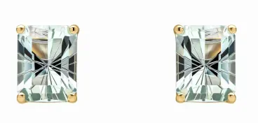 Boucles d'oreilles carrées en or jaune 375 carats serties d'améthystes vertes facettées.