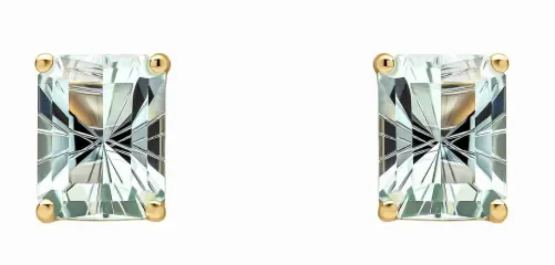 Boucles d'oreilles carrées en or jaune 375 carats serties d'améthystes vertes facettées.