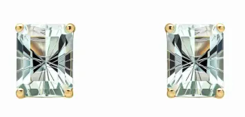Boucles d'oreilles carrées en or jaune 375 carats serties d'améthystes vertes facettées.