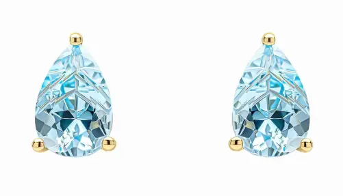 Boucles d'oreilles clous en or jaune 375 carats serties de topazes bleues naturelles.