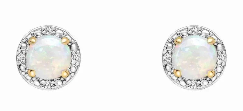 Boucles d oreilles céleste : opale irisée et diamants scintillants, or blanc 375 carats