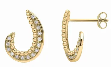 Boucles d'oreilles puces en or jaune 375 carats avec diamant blanc taille brillant.