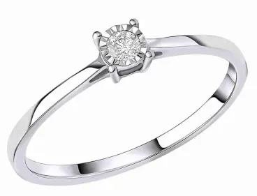 Bague solitaire pour femme en or blanc 375 massif sertie d'un diamant blanc brillant central sur une monture fine et polie.