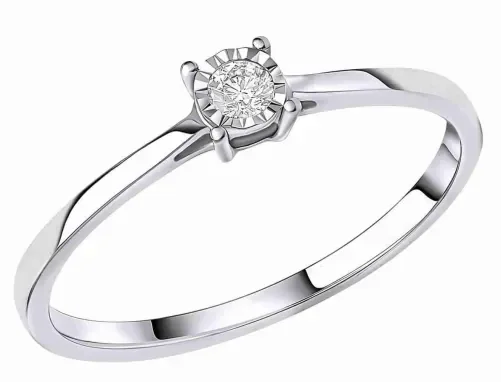 Bague solitaire pour femme en or blanc 375 massif sertie d'un diamant blanc brillant central sur une monture fine et polie.