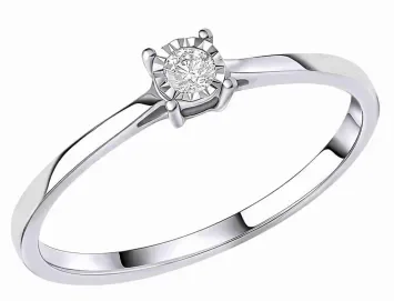 Bague solitaire pour femme en or blanc 375 massif sertie d'un diamant blanc brillant central sur une monture fine et polie.