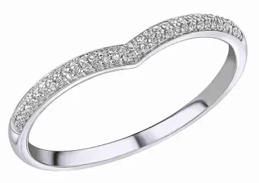 Bague pour femme en or blanc 375 massif en forme de V sertie de petits diamants blancs brillants.