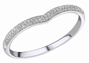 Bague pour femme en or blanc 375 massif en forme de V sertie de petits diamants blancs brillants.