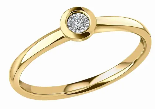 Bague solitaire pour femme en or jaune 375 massif sertie d'un diamant blanc brillant facetté.